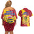Chad Christmas Couples Matching Off Shoulder Short Dress and Hawaiian Shirt with Red-Yellow Festive Pattern, National Coat of Arms, and Snowflake Accents - Wonder Print Shop