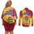 Chad Christmas Couples Matching Off Shoulder Short Dress and Long Sleeve Button Shirt with Red-Yellow Festive Pattern, National Coat of Arms, and Snowflake Accents - Wonder Print Shop
