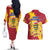 Chad Christmas Couples Matching Off The Shoulder Long Sleeve Dress and Hawaiian Shirt with Red-Yellow Festive Pattern, National Coat of Arms, and Snowflake Accents - Wonder Print Shop