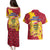 Chad Christmas Couples Matching Puletasi and Hawaiian Shirt with Red-Yellow Festive Pattern, National Coat of Arms, and Snowflake Accents - Wonder Print Shop