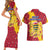 Chad Christmas Couples Matching Short Sleeve Bodycon Dress and Hawaiian Shirt with Red-Yellow Festive Pattern, National Coat of Arms, and Snowflake Accents - Wonder Print Shop
