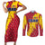 Chad Christmas Couples Matching Short Sleeve Bodycon Dress and Long Sleeve Button Shirt with Red-Yellow Festive Pattern, National Coat of Arms, and Snowflake Accents - Wonder Print Shop