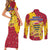 Chad Christmas Couples Matching Short Sleeve Bodycon Dress and Long Sleeve Button Shirt with Red-Yellow Festive Pattern, National Coat of Arms, and Snowflake Accents - Wonder Print Shop