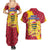 Chad Christmas Couples Matching Summer Maxi Dress and Hawaiian Shirt with Red-Yellow Festive Pattern, National Coat of Arms, and Snowflake Accents - Wonder Print Shop