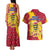 Chad Christmas Couples Matching Tank Maxi Dress and Hawaiian Shirt with Red-Yellow Festive Pattern, National Coat of Arms, and Snowflake Accents - Wonder Print Shop