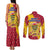 Chad Christmas Couples Matching Tank Maxi Dress and Long Sleeve Button Shirt with Red-Yellow Festive Pattern, National Coat of Arms, and Snowflake Accents - Wonder Print Shop