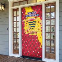 Chad Christmas Door Cover with Red-Yellow Festive Pattern, National Coat of Arms, and Snowflake Accents - Wonder Print Shop