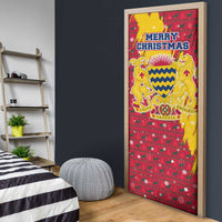 Chad Christmas Door Cover with Red-Yellow Festive Pattern, National Coat of Arms, and Snowflake Accents - Wonder Print Shop