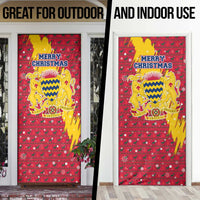 Chad Christmas Door Cover with Red-Yellow Festive Pattern, National Coat of Arms, and Snowflake Accents - Wonder Print Shop