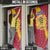 Chad Christmas Door Cover with Red-Yellow Festive Pattern, National Coat of Arms, and Snowflake Accents - Wonder Print Shop