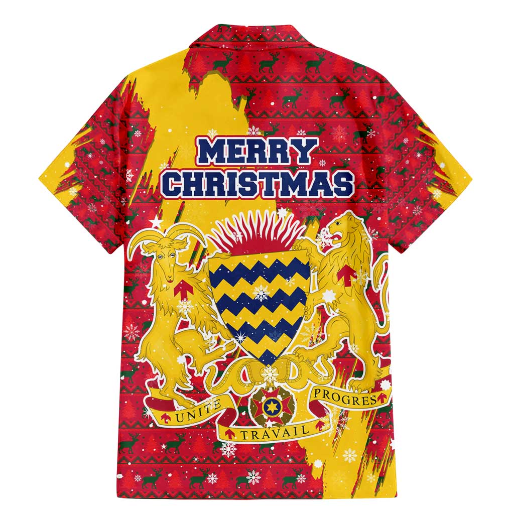 Chad Christmas Family Matching Mermaid Dress and Hawaiian Shirt with Red-Yellow Festive Pattern, National Coat of Arms, and Snowflake Accents - Wonder Print Shop
