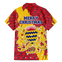Chad Christmas Family Matching Mermaid Dress and Hawaiian Shirt with Red-Yellow Festive Pattern, National Coat of Arms, and Snowflake Accents - Wonder Print Shop
