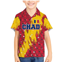 Chad Christmas Family Matching Mermaid Dress and Hawaiian Shirt with Red-Yellow Festive Pattern, National Coat of Arms, and Snowflake Accents - Wonder Print Shop