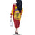 Chad Christmas Family Matching Off The Shoulder Long Sleeve Dress and Hawaiian Shirt with Red-Yellow Festive Pattern, National Coat of Arms, and Snowflake Accents - Wonder Print Shop