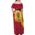 Chad Christmas Family Matching Off Shoulder Maxi Dress and Hawaiian Shirt with Red-Yellow Festive Pattern, National Coat of Arms, and Snowflake Accents - Wonder Print Shop