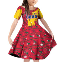 Chad Christmas Family Matching Off Shoulder Short Dress and Hawaiian Shirt with Red-Yellow Festive Pattern, National Coat of Arms, and Snowflake Accents - Wonder Print Shop