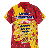 Chad Christmas Family Matching Off Shoulder Short Dress and Hawaiian Shirt with Red-Yellow Festive Pattern, National Coat of Arms, and Snowflake Accents - Wonder Print Shop