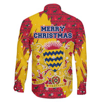 Chad Christmas Family Matching Puletasi and Hawaiian Shirt with Red-Yellow Festive Pattern, National Coat of Arms, and Snowflake Accents - Wonder Print Shop