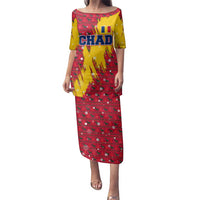 Chad Christmas Family Matching Puletasi and Hawaiian Shirt with Red-Yellow Festive Pattern, National Coat of Arms, and Snowflake Accents - Wonder Print Shop