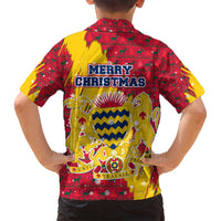 Chad Christmas Family Matching Summer Maxi Dress and Hawaiian Shirt with Red-Yellow Festive Pattern, National Coat of Arms, and Snowflake Accents - Wonder Print Shop