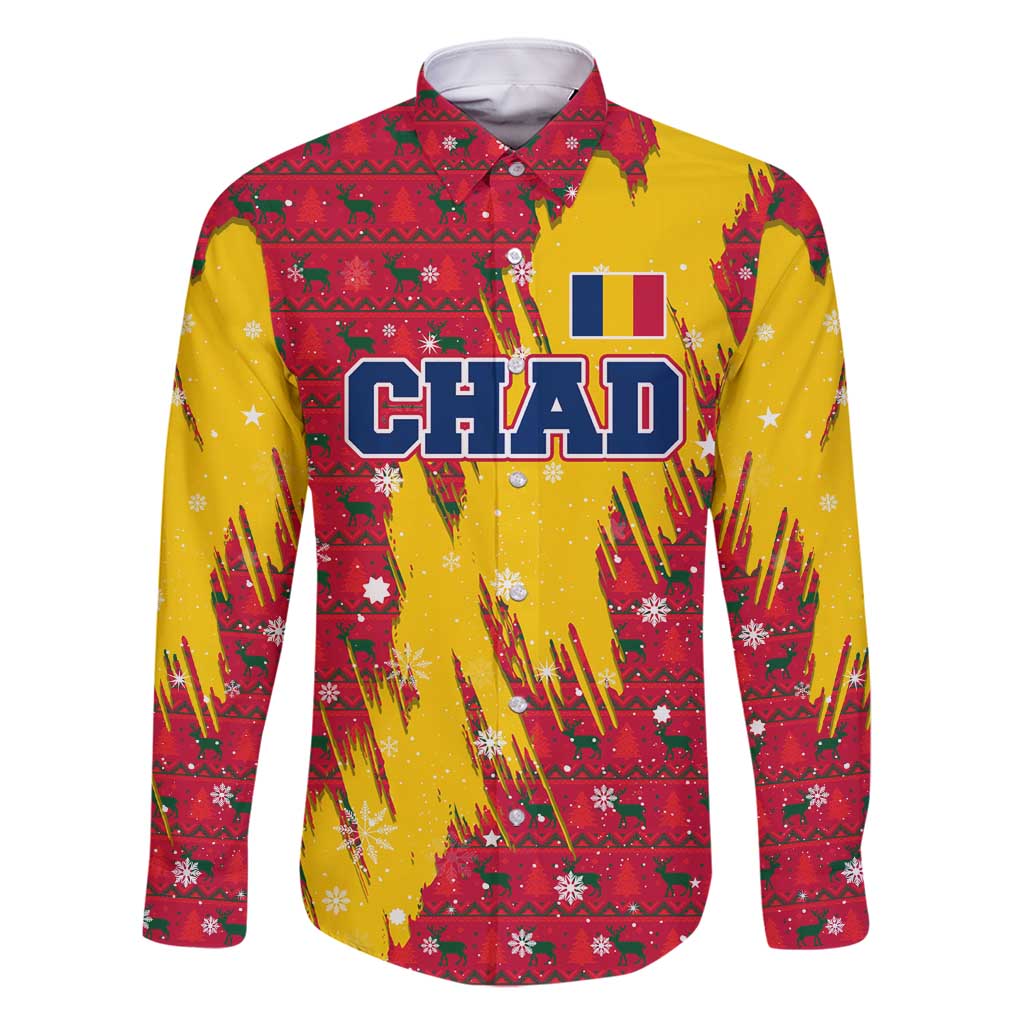 Chad Christmas Family Matching Summer Maxi Dress and Hawaiian Shirt with Red-Yellow Festive Pattern, National Coat of Arms, and Snowflake Accents - Wonder Print Shop