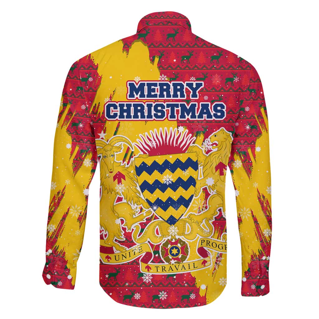 Chad Christmas Family Matching Summer Maxi Dress and Hawaiian Shirt with Red-Yellow Festive Pattern, National Coat of Arms, and Snowflake Accents - Wonder Print Shop