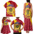 Chad Christmas Family Matching Tank Maxi Dress and Hawaiian Shirt with Red-Yellow Festive Pattern, National Coat of Arms, and Snowflake Accents - Wonder Print Shop