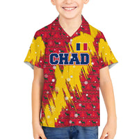 Chad Christmas Family Matching Tank Maxi Dress and Hawaiian Shirt with Red-Yellow Festive Pattern, National Coat of Arms, and Snowflake Accents - Wonder Print Shop