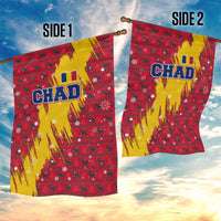 Chad Christmas Garden Flag with Red-Yellow Festive Pattern, National Coat of Arms, and Snowflake Accents - Wonder Print Shop