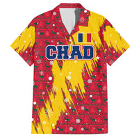 Chad Christmas Hawaiian Shirt with Red-Yellow Festive Pattern, National Coat of Arms, and Snowflake Accents - Wonder Print Shop