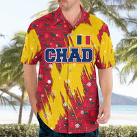 Chad Christmas Hawaiian Shirt with Red-Yellow Festive Pattern, National Coat of Arms, and Snowflake Accents - Wonder Print Shop