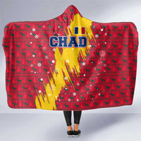 Chad Christmas Hooded Blanket with Red-Yellow Festive Pattern, National Coat of Arms, and Snowflake Accents - Wonder Print Shop