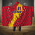 Chad Christmas Hooded Blanket with Red-Yellow Festive Pattern, National Coat of Arms, and Snowflake Accents - Wonder Print Shop