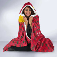 Chad Christmas Hooded Blanket with Red-Yellow Festive Pattern, National Coat of Arms, and Snowflake Accents - Wonder Print Shop
