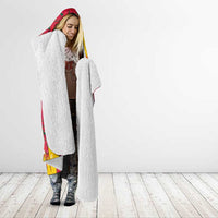 Chad Christmas Hooded Blanket with Red-Yellow Festive Pattern, National Coat of Arms, and Snowflake Accents - Wonder Print Shop