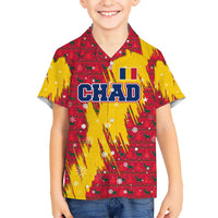 Chad Christmas Kid Hawaiian Shirt with Red-Yellow Festive Pattern, National Coat of Arms, and Snowflake Accents - Wonder Print Shop