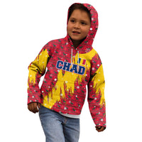 Chad Christmas Kid Hoodie with Red-Yellow Festive Pattern, National Coat of Arms, and Snowflake Accents - Wonder Print Shop
