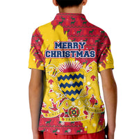 Chad Christmas Kid Polo Shirt with Red-Yellow Festive Pattern, National Coat of Arms, and Snowflake Accents - Wonder Print Shop