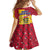 Chad Christmas Kid Short Sleeve Dress with Red-Yellow Festive Pattern, National Coat of Arms, and Snowflake Accents - Wonder Print Shop