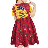 Chad Christmas Kid Short Sleeve Dress with Red-Yellow Festive Pattern, National Coat of Arms, and Snowflake Accents - Wonder Print Shop