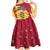 Chad Christmas Kid Short Sleeve Dress with Red-Yellow Festive Pattern, National Coat of Arms, and Snowflake Accents - Wonder Print Shop