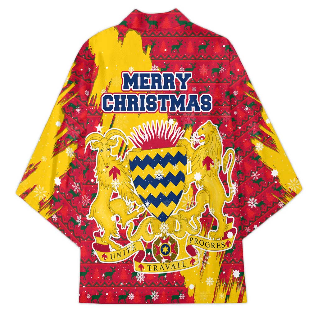 Chad Christmas Kimono with Red-Yellow Festive Pattern, National Coat of Arms, and Snowflake Accents - Wonder Print Shop