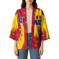 Chad Christmas Kimono with Red-Yellow Festive Pattern, National Coat of Arms, and Snowflake Accents - Wonder Print Shop