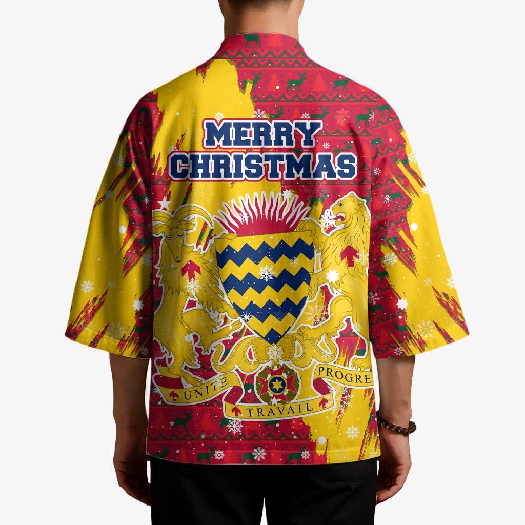 Chad Christmas Kimono with Red-Yellow Festive Pattern, National Coat of Arms, and Snowflake Accents - Wonder Print Shop