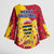 Chad Christmas Kimono Sleeve Blouse with Red-Yellow Festive Pattern, National Coat of Arms, and Snowflake Accents - Wonder Print Shop