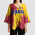 Chad Christmas Kimono Sleeve Blouse with Red-Yellow Festive Pattern, National Coat of Arms, and Snowflake Accents - Wonder Print Shop