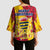 Chad Christmas Kimono Sleeve Blouse with Red-Yellow Festive Pattern, National Coat of Arms, and Snowflake Accents - Wonder Print Shop