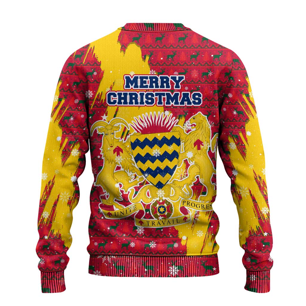 Chad Christmas Ugly Christmas Sweater with Red-Yellow Festive Pattern, National Coat of Arms, and Snowflake Accents - Wonder Print Shop
