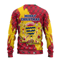 Chad Christmas Ugly Christmas Sweater with Red-Yellow Festive Pattern, National Coat of Arms, and Snowflake Accents - Wonder Print Shop