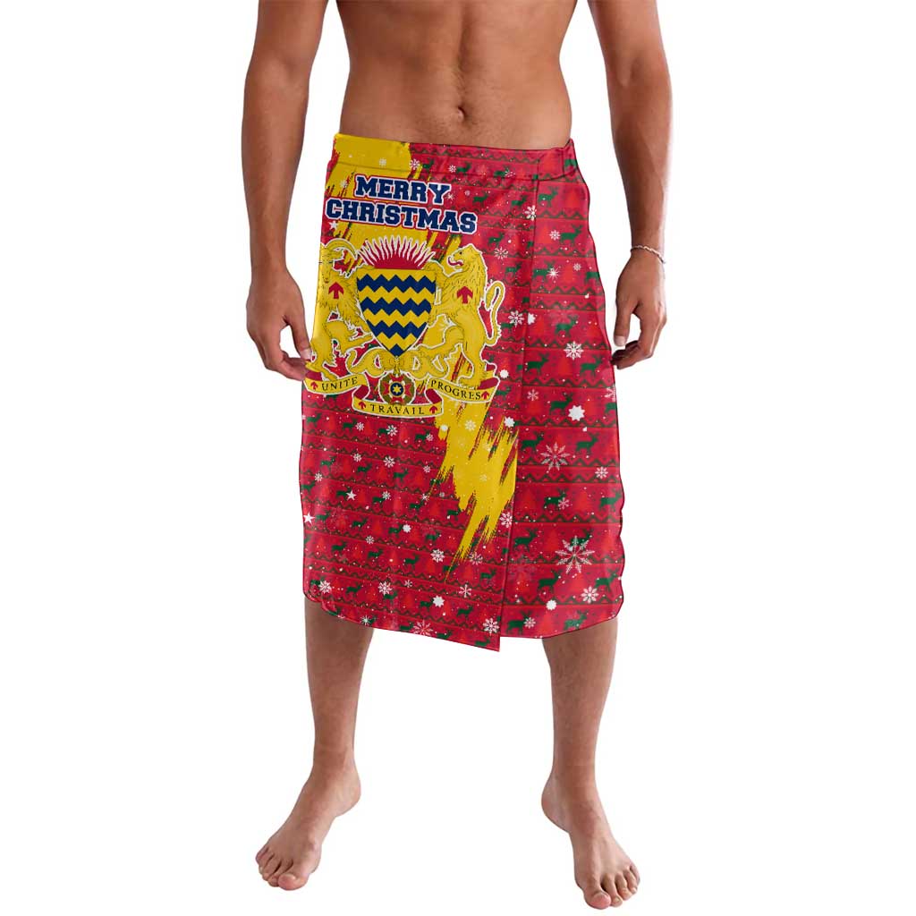 Chad Christmas Lavalava with Red-Yellow Festive Pattern, National Coat of Arms, and Snowflake Accents - Wonder Print Shop